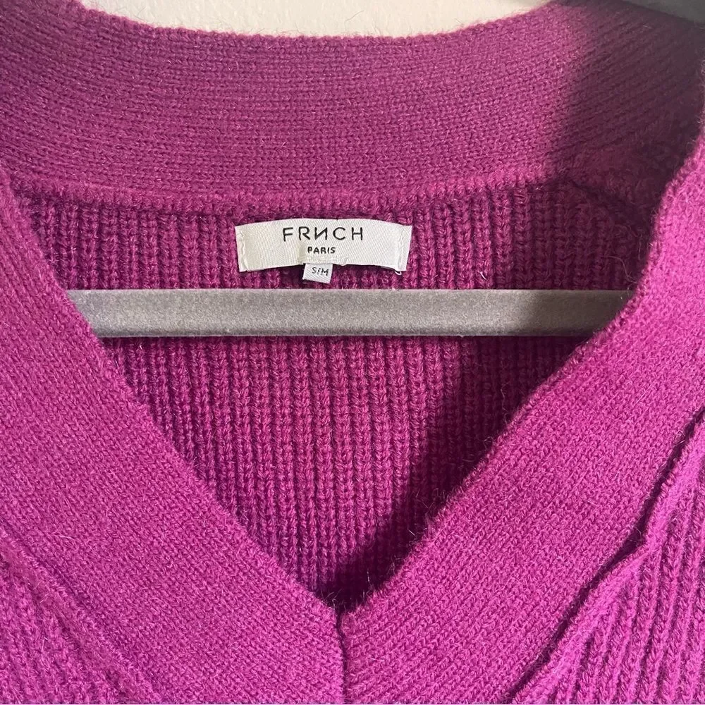 NEW FRNCH Paris Nordstrom’s Fuchsia V Neck Sweater S/M